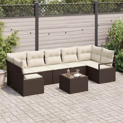 vidaXL - Bankstel - 8 - st - 7-Aantal - zitplaatsen - Bruin - en - Crème - poly - rattan