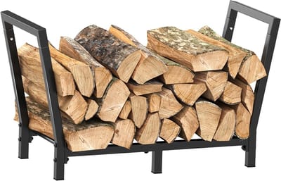 Brandhout Rek - Hout Opslag - Haard en Vuurplaats - Roestbestendig Gepoedercoat - 81x46x33 cm - Zwart