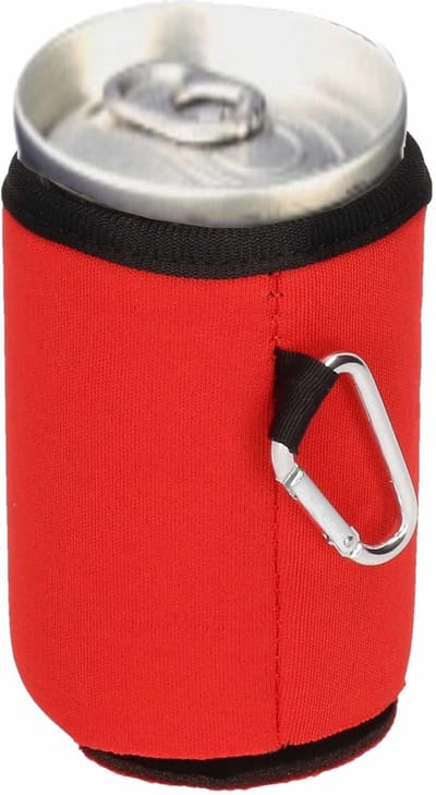 1x Stuks blikjes koeler / koelhoud hoesjes / bierblik hoesjes met karabijnhaak - rood - Frisdrank/bier blikjes koel houden