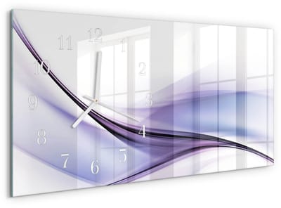 Tulup Wandklok - Golven van kleur Klok Glas Met Opdruk - 60x30 cm - Paars Moderne Wandklok Glas - Witte Handen - Rechthoekige Wandklok - Wandklok Glas Met Motief - Decoratieve Glazen Klok