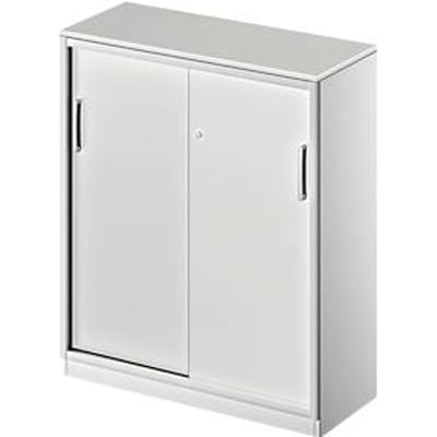 Schäfer Shop Genius Schuifdeurkast TETRIS SOLID, 3 ordnerhoogten,  2 legborden, B 1000 mm, 19 mm afdekplaat, lichtgrijs/blank aluminium