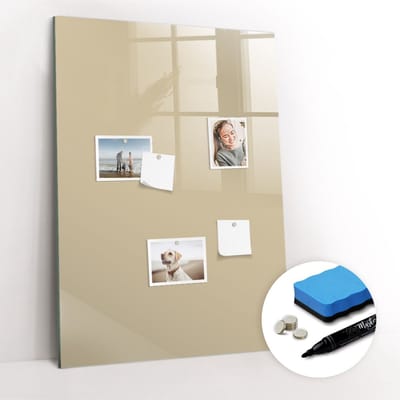 Tulup Whitebord - Kleur Beige Magneetbord - 70 cm x 100 cm - Magnetisch Bord Kind - Stylish Memo Board - Magneetbord Rechthoekig - Planning Muur - Gratis 5 Sterke Magneten + Whiteboard Marker & Wisser - Magnetisch Wandbord - Magnet Board