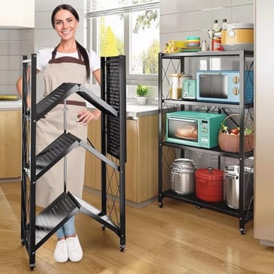 4-laags opvouwbare opbergplanken voor keuken, garage en kelder - metalen draadrek zonder montage