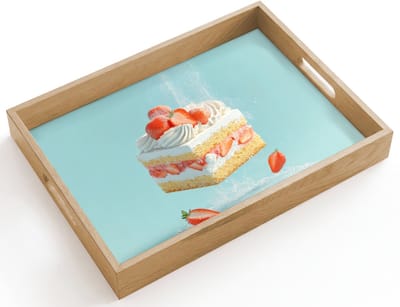 Dienblad hout 40x30 cm - Schootdienblad - Slagroom - Taart - Blauw - Eten - Borrelplank rechthoek - Plateau dienbladen