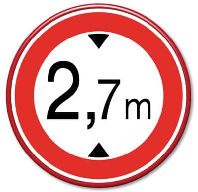 Verkeersbord Maximale doorrijhoogte C19 - 2,7m - Weerbestendig Aluminium - Ø60 cm - Bevestiging: Met muur-/ wandmontage beugels