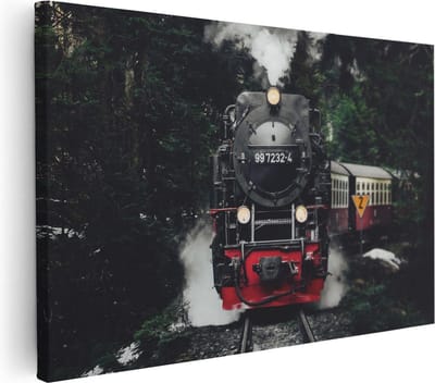 Artaza Canvas Schilderij Stoomtrein - 30x20 cm - Klein - Wanddecoratie Bos - Muurdecoratie Winterlandschap - Kamer Accessoires