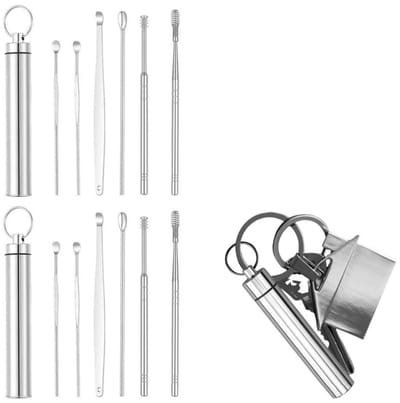 2 sets - Oorreinigingsset - Oorstokjesset - Oorsmeerverwijderingsset - Oorreiniger van roestvrij staal - Oorreiniger voor volwassenen - Met metalen opbergbuis - Gemakkelijk mee te nemen - Geschikt voor tieners en volwassenen