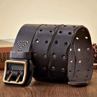 Dikke Originele Leren Riem Vintage Heren Brede Riem Mannen Koeienhuid Echt Echt Leer Dubbele Pin Gesp Band Cowboy Jeans Riem 110cm gray
