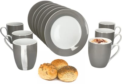 MamboCat 12-delige ontbijtset VARIANT GREY voor 6 personen porselein