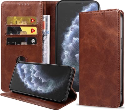 Smartphonica iPhone 11 Pro Max leren hoesje met magnetische sluiting - Donkerbruin geschikt voor iPhone 11 Pro Max