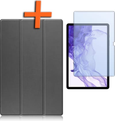 Hoesje - Geschikt voor Samsung Galaxy Tab S10 Plus - Met Screenprotector - Trifold Bookcase - Hard Cover Case - Met Uitsparing Geschikt voor S Pen - Hardcover Book - Tablet Hoes - Grijs