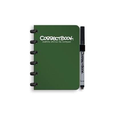 Correctbook A6 Uitwisbaar Notitieboek – Forest Green – Gelinieerd – Herbruikbaar schrift – Inclusief pen & wisdoekje – Aanvulbaar met extra pagina’s
