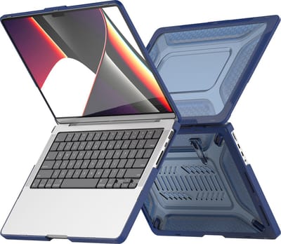 Heavy Duty Cover - Geschikt voor MacBook Pro 14 inch - Case - Extreme Bescherming - Hardcase - A2442/A2779/A2918/A2992 M2,M3 (2021-2023) - Blauw