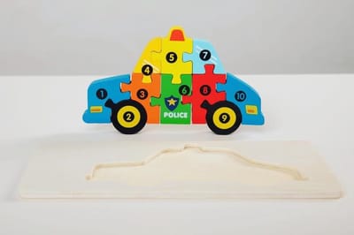 Heppiedepeppie Kids - Houten Kinderpuzzel - Politieauto - 3D - Auto - Speelgoed