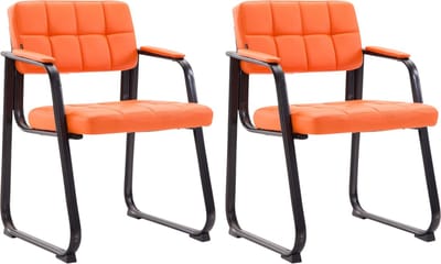 CLP Canada B Set van 2 eetkamerstoelen - met armleuning - Zwart Frame - Kunstleer - oranje