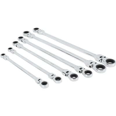 Jeu de 6 clés à cliquet à tête flexible métriques 8‑19mm Acier CRV Extra Long Double extrémité à œil Clé à cliquet pour réparation white