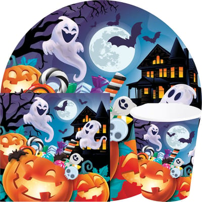 Fiestas Halloween/horror pompoen feest servies set - borden/bekers/servetten - 44x - oranje - papier