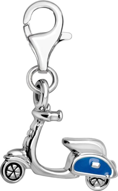 Quiges – Charm – Hanger - 3D Scooter Blauw - Verzilverd - karabijnslot - geschikt - voor - Bedelarmband - QHC179