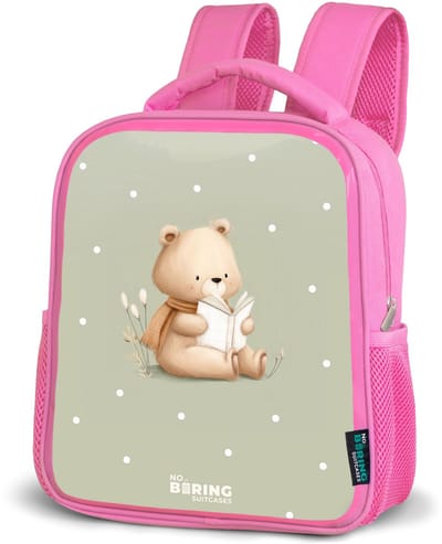 NoBoringSuitcases.com® - Rugzak roze - Schooltas meisjes - Een bruine beer die een boek leest - Groen - Kinder rugtas meisje - Boekentas kind - Kinderrugzak voor school - Schoolrugzak