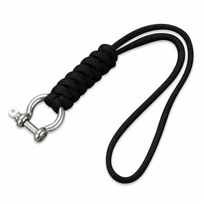 Travel Cords - Keycord met Metalen Harpsluiting – Zwart Polskoord voor Sleutels en Telefoon – Nylon Sleutelhanger – 22 cm