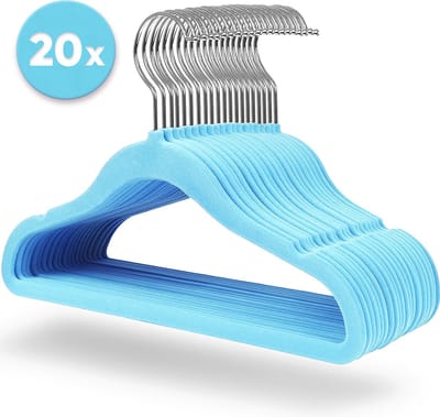 ACAZA Kledinghangers - Kleerhangers - 20 Stuks - Baby/Kind/Kinderen - Anti Slip - Fluweel/Velvet - Blauw