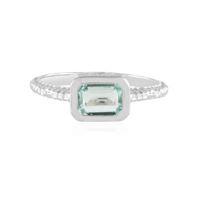 Cavill - 925 Sterling Zilver Ring - 0,757 ct Paraiba Smaragd - Achthoek Trapgeslepen - Platina Gecoat - Elegante Blauw Groene Edelsteen