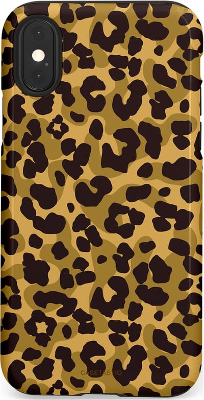 Casetastic hoesje geschikt voor Apple iPhone X / Apple iPhone XS - Dubbellaagse bescherming - Jungle Panter - Fashion Case - Zwart Crème Beige