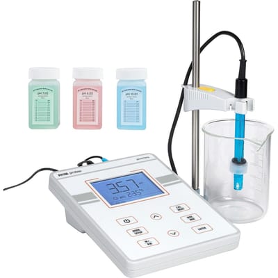 Benchtop pH-meter, 0-14 pH Bereik, Laboratorium Tester Kit met Groot Verlicht Display, Kalibratievloeistoffen, Voedingsadapter, Slaat tot 50 Metingen op,