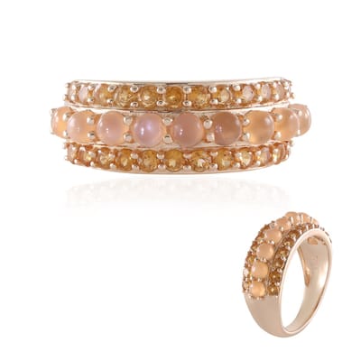 Cavill - Elegante Zilveren Ring - 925 Sterling Zilver Rosé Verguld - Perzik Maansteen 2,13 ct & Hessoniet Granaat Cabochon, Maat 17-20