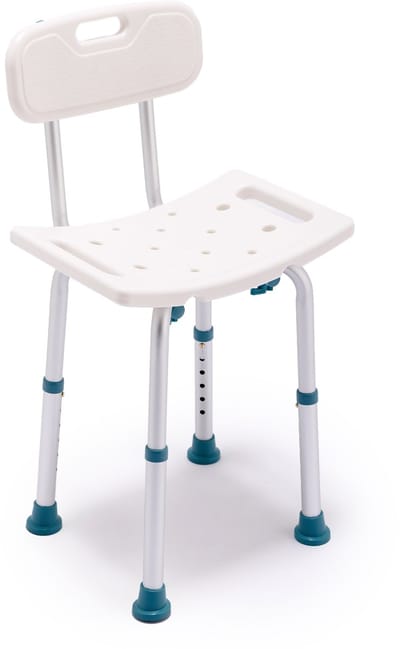 Vixomed® Douchestoel met Rugleuning – Verstelbaar in Hoogte – Anti Slip Douchekruk voor Senioren en Badkamer – Afneembare Rugleuning – Max. 150 kg