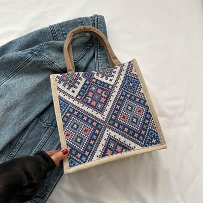 Sac de Commutation Grande Capacité pour Femmes Nouvelle Mode Sac Fourre-tout Monobretelle Style Ethnique Étudiant Sac de Cours Porté Main Tendance gray