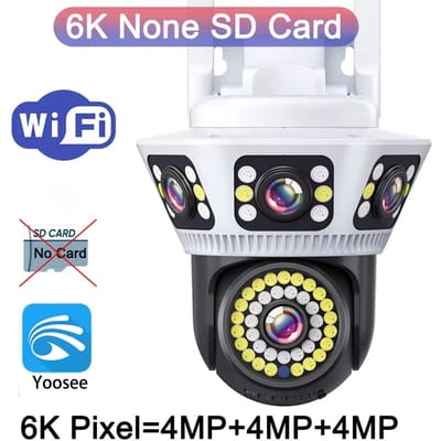 6K Buiten WiFi Video Surveillance Camera 12MP Vierlenzen Drie Schermen AI Menselijke Lichaamsdetectie Tweerichtingsstem IP Camera CCTV 6K Camera