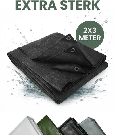 STACK® Extra Sterk Afdekzeil - 2x3m - Zwart - 150G/M2 - Waterdicht Bouwzeil & Zeildoek - Zeil Met Ringen - Beschermhoes & Afdekhoes voor Zwembad,Tuin Set,Motor,Scooter,Fietsen,Aanhangwagen,Scootmobiel,BBQ accesoires - Auto Hoes Bescherming