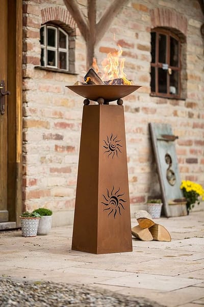Decoratieve Zuil met Vuurkorf voor Buiten - 2-delig Metaal in Roestlook