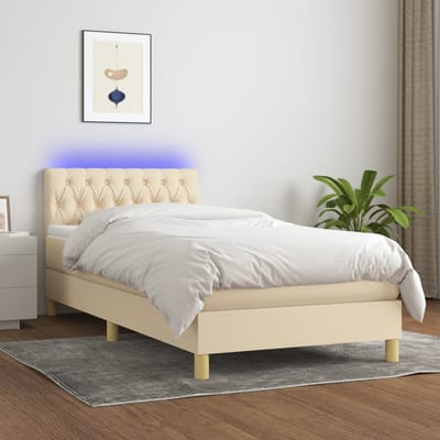 vidaXL - Boxspring - met - matras - en - LED - stof - crèmekleurig - 90x190 - cm