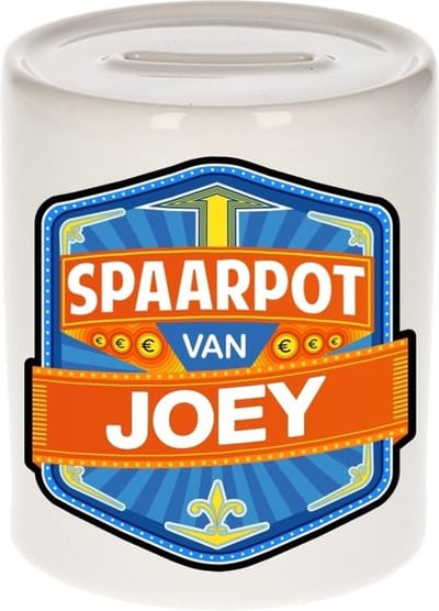 Bellatio Decorations Kinder spaarpot met naam - Joey - keramiek - met dop - wit - Sparen - Spaargeld van Joey