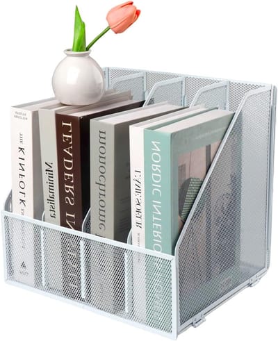 A4 Tijdschrift Houder van Metaal, 4 Secties Document Organizer voor Bureau, Opbergrek voor Kantoorbestanden en Ordelijkheid