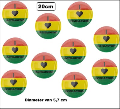 20x Button I Love Vastelaovend - diameter 5,7cm - Carnaval thema feest festival optocht