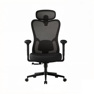 Bureaustoel ergonomische computerstoel 70x70x(113-130) cm, zwart, met ademende dikke zitting, verstelbare hoofdsteun en lendensteun, verstelbare zit- en armleuning, stevig metalen onderstel, geschikt voor kantoor en studeerkamer