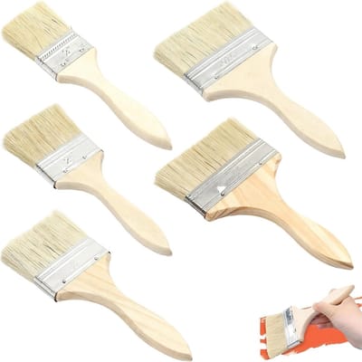 Set van 5 Verfkwasten voor Buiten, Houten Handvat, Geschikt voor Olie, Vernis en Muurverf, Diverse Maten voor Perfecte Afwerking