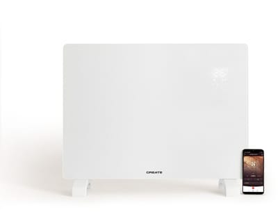 CREATE - Glass Panel Heater 1500 Watt - 2 Vermogens - Vrijstaand of wandmontage - Convectorkachel - Paneelverwarming - Wit - WARM CRYSTAL