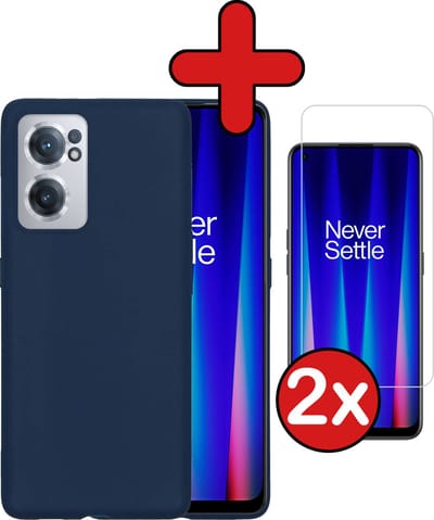 Hoesje - Met 2x Screenprotector - Geschikt voor OnePlus Nord CE 2 - Sterk & Shockproof - Telefoon Hoes - Back Cover - Siliconen Case - Telefoonhoes - Donkerblauw