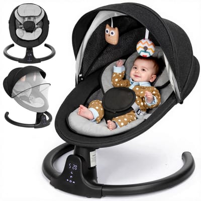 Elektrische Babyschommel voor Peuters – Bluetooth Muziek Wipstoel met 5 Schommelstanden, 3 Timerinstellingen, Afneembaar Kussen, Zwart
