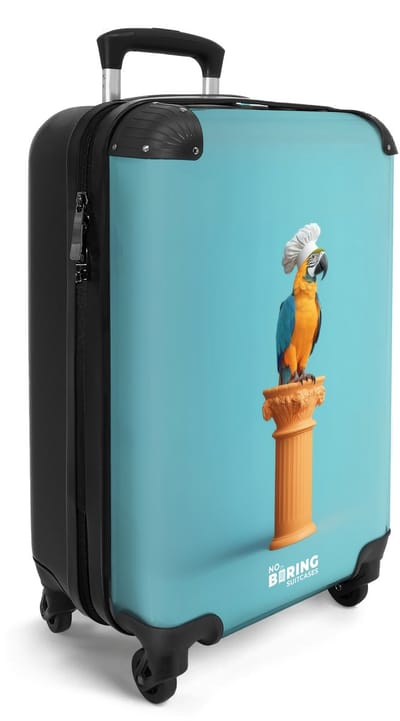 NoBoringSuitcases.com® - Handbagage koffer lichtgewicht - Reiskoffer trolley - Blauw - Papegaai met koksmuts - Reis rolkoffer met wieltjes - Cabin koffertje klein - Carryon valies - Harde bagagekoffer - Past binnen 55x40x20 en 55x35x25