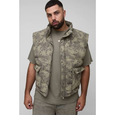 Plus gewassen cord oversized trechterhalsgilet | Khaki | Size 2XL