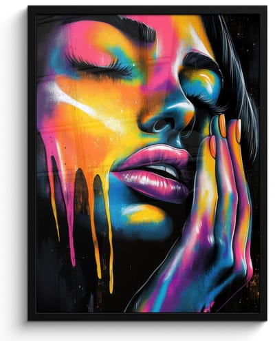 Poster in lijst - Fotolijst 50x70 cm - Posters - Vrouw - Gezicht - Verf - Kunstzinnig - Posterlijst zwart - Decoratie - Wanddecoratie woonkamer - Muurdecoratie slaapkamer