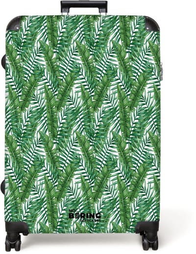 NoBoringSuitcases.com® - Koffer groot - Reiskoffer lichtgewicht - Palm lange bladeren patroon groen - Rolkoffer met 4 wielen - Grote trolley XL - 98 liter bagage