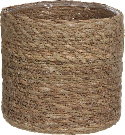 Mica Decorations Plantenmand - naturel bruin - rotan - 16 x 16 cm - Met plastic binnenkant