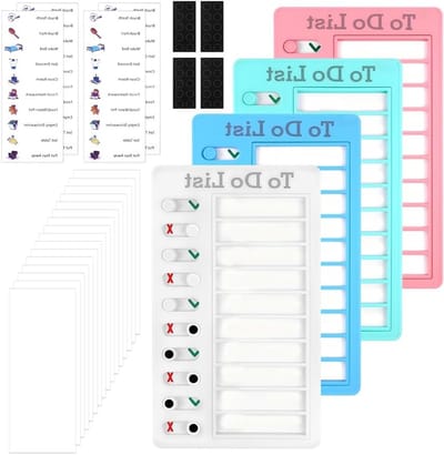 Checklist Memo Bord voor Kinderen - 4 Stuks 20x12cm, Herbruikbare Takenlijsten en Routinekaarten met 20 Indexkaarten