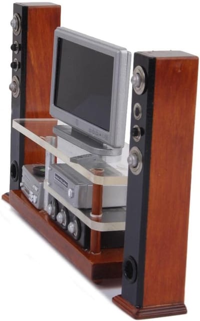 Miniatuur Poppenhuis Meubels Set: TV, DVD Speler en Surround Sound Systeem Schaal 1:12